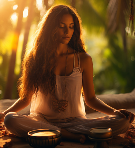 Woman meditating outdoors for holistic wellness